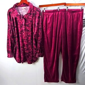 Woman Within Women's 2-Piece Paisley Velour Pants Set Top Sz 2X Botton 3X